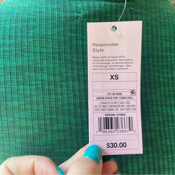 NWT Wild Fable Women's Sleeveless Lace-Up Green Ribbed Midi Dress w/ Slit - XS - Picture 8 of 9